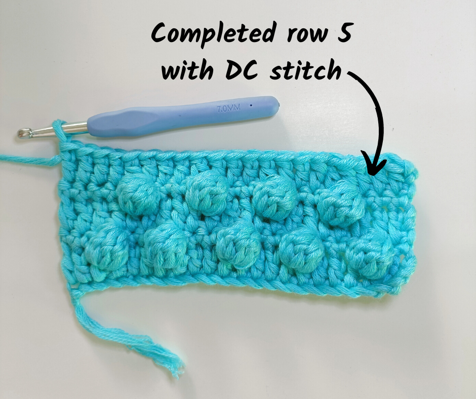 Bobble Stitch Pop - What a completed 5th row should look like with DC stitch