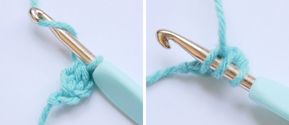 Half Double Crochet - YO and insert your hook into the chain stitch from the previous stitch