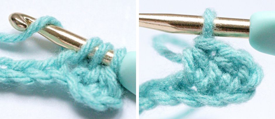 Half Double Crochet - YO and pull through all  3 loops on crochet hook