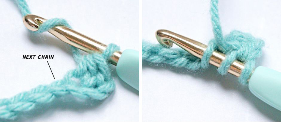 Half Double Crochet - hook into the next chain
