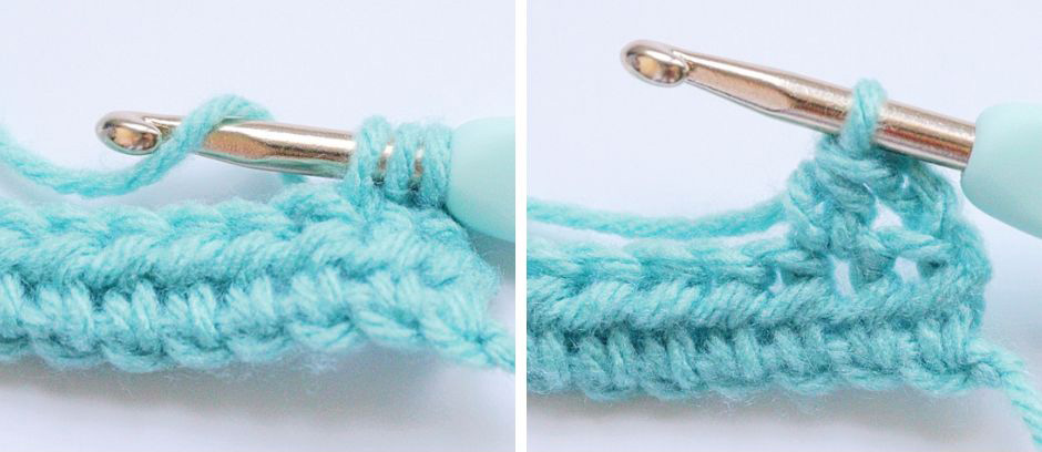 Half Double Crochet - Yarn over again and pull through all 3 loops on crochet hook