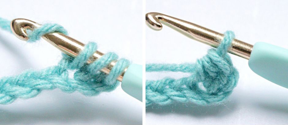 Half Double Crochet - YO and pull through all 3 loops on crochet hook