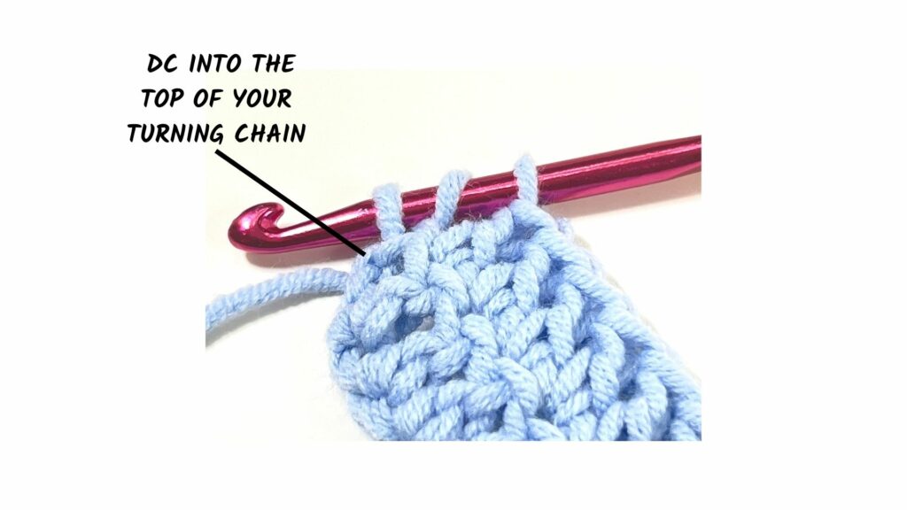 double crochet step-by-step - double crochet on top of turning chain