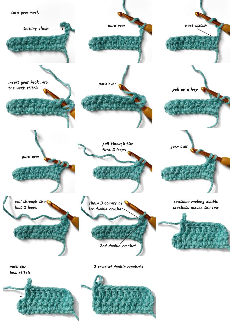 steps how to double crochet the second row