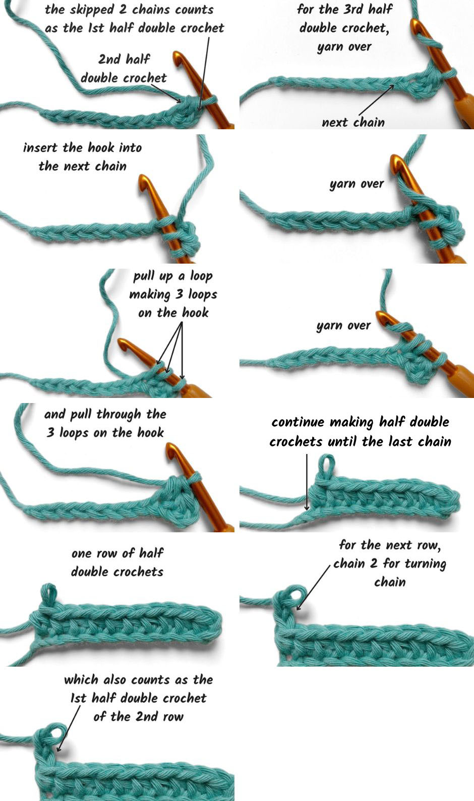 steps to half double crochet a row