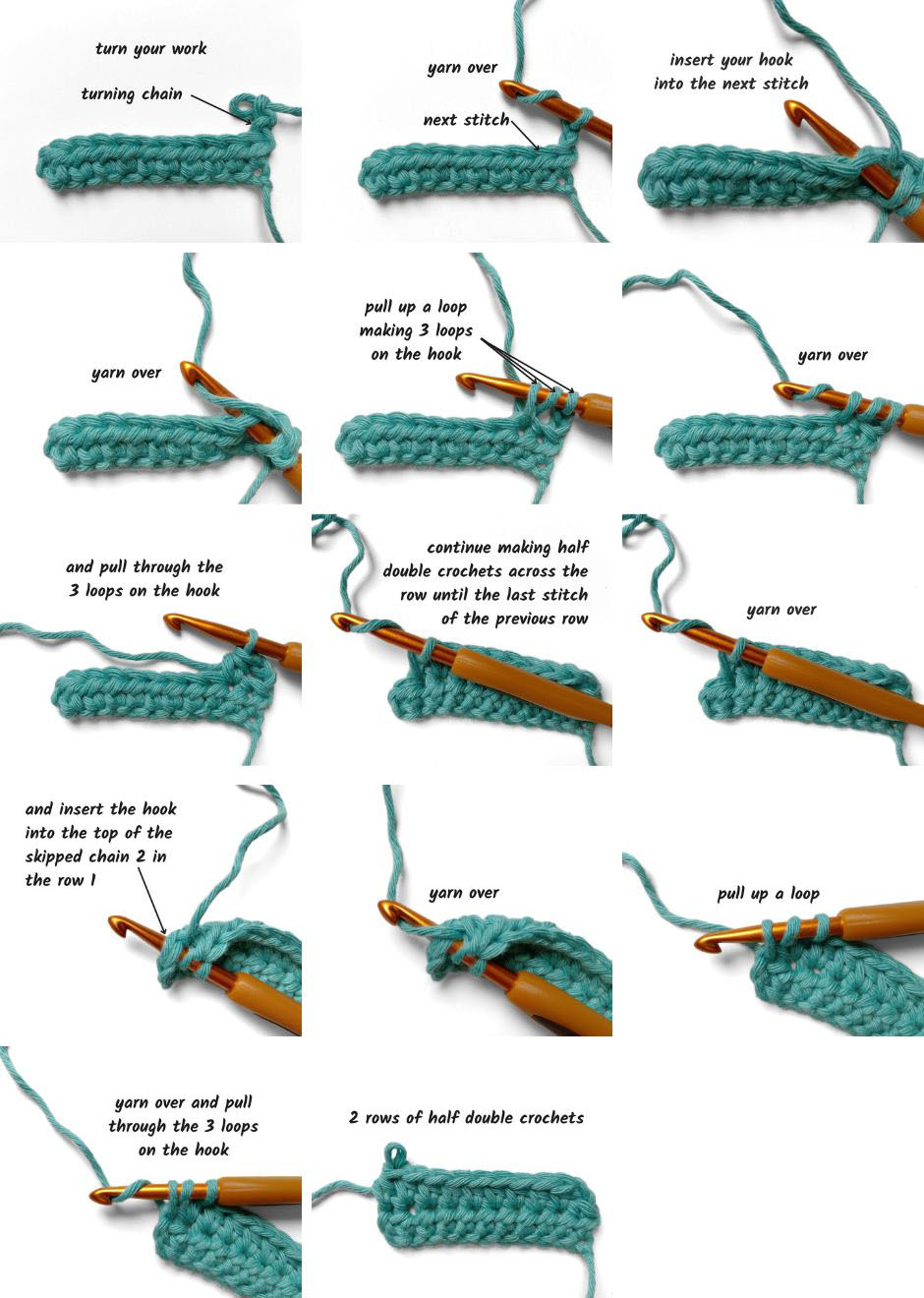 steps to half double crochet a second row