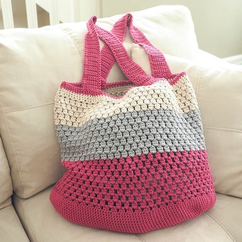 color blocked Puff Stitch Market Bag
