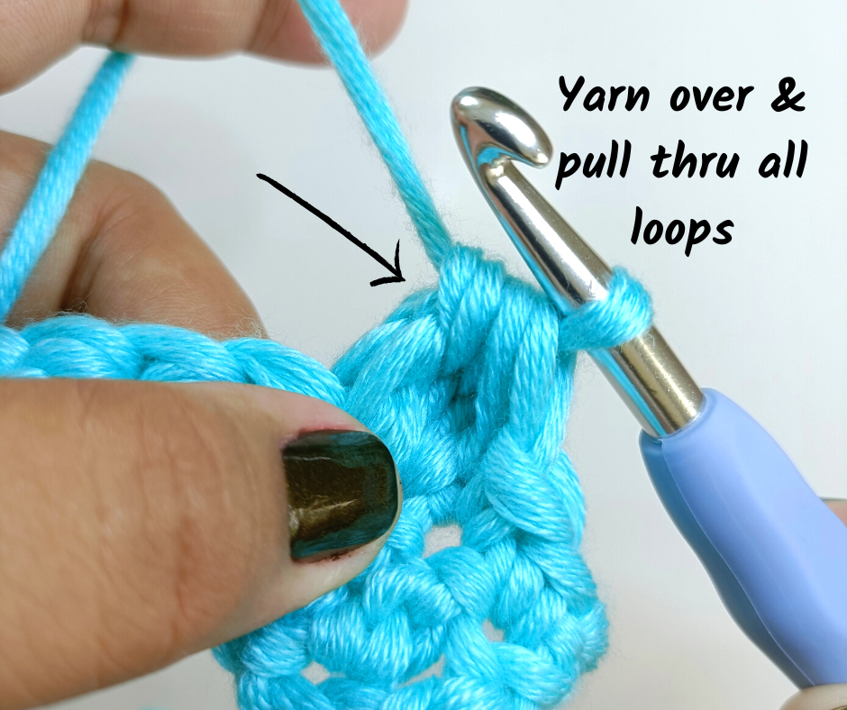 Bobble stitch - Yarn over and pull through all 6 loops