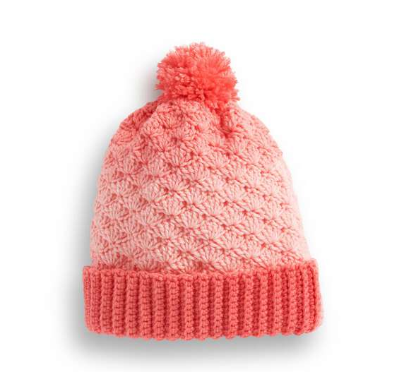 Shell Stitch Basic Hat with puff and ribbed edge