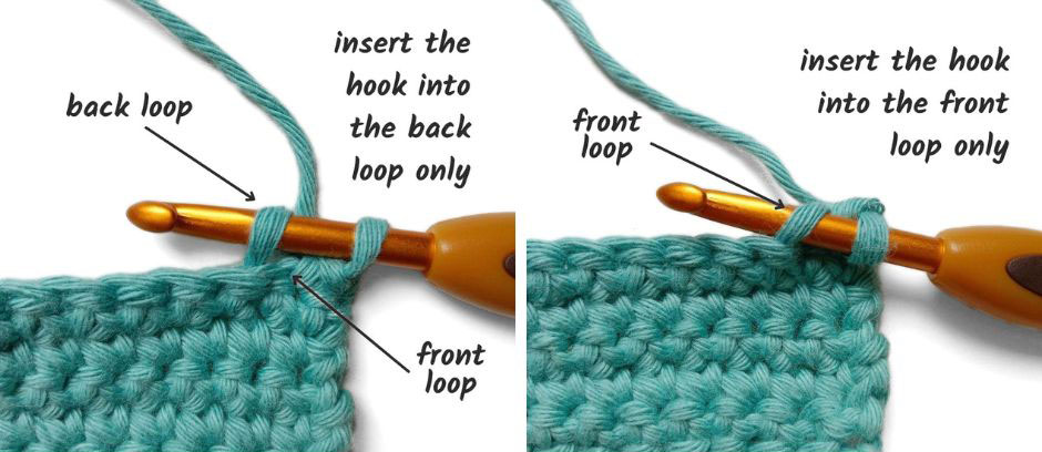 identifying the back and front loops in 
crochet