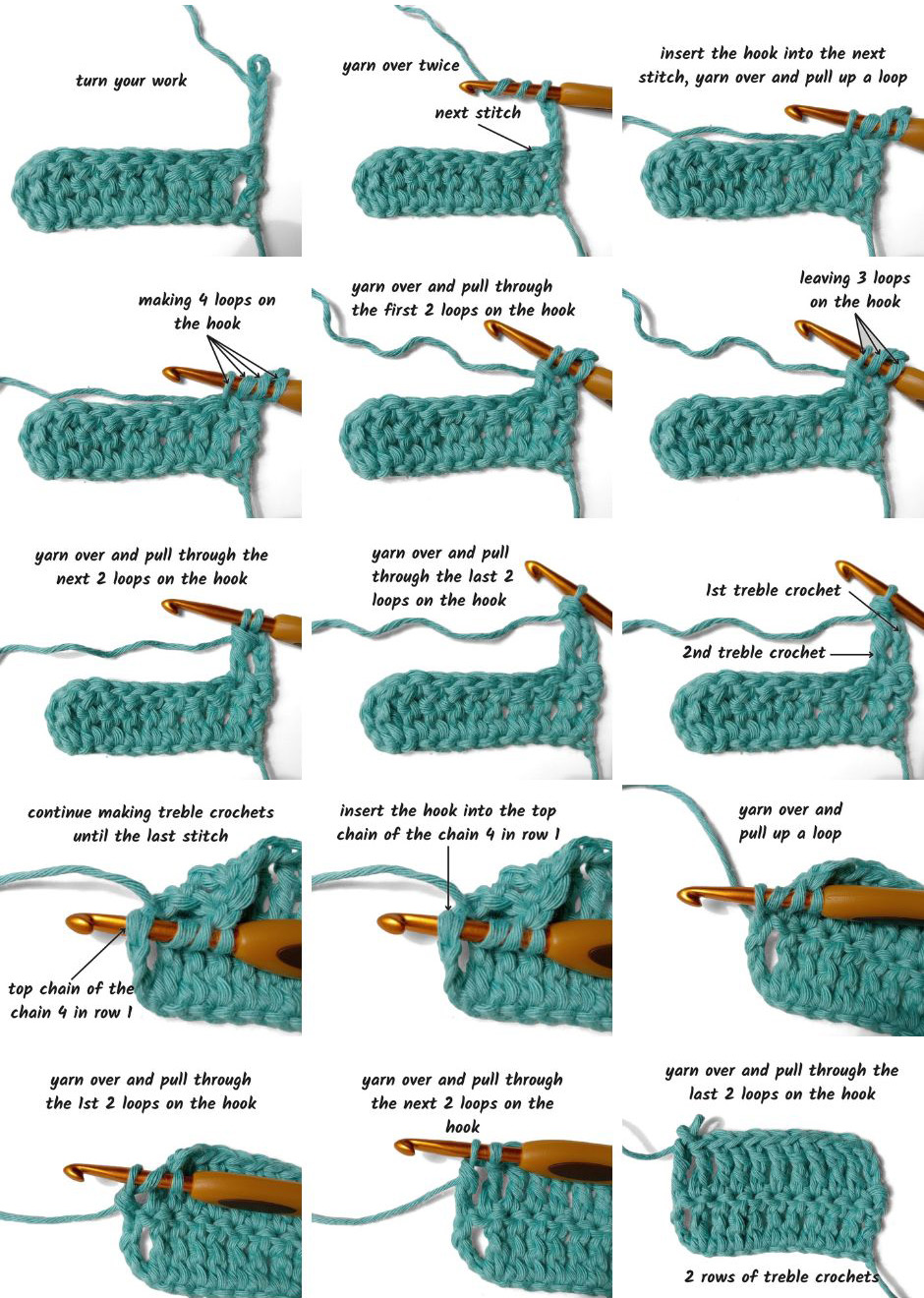 steps to treble crochet the second row