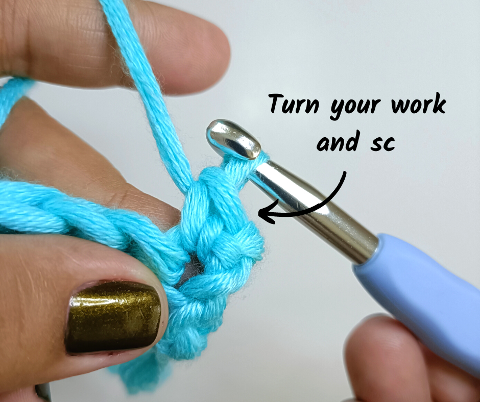 Bobble stitch - Turning your work and making a single crochet stitch in the first stitch