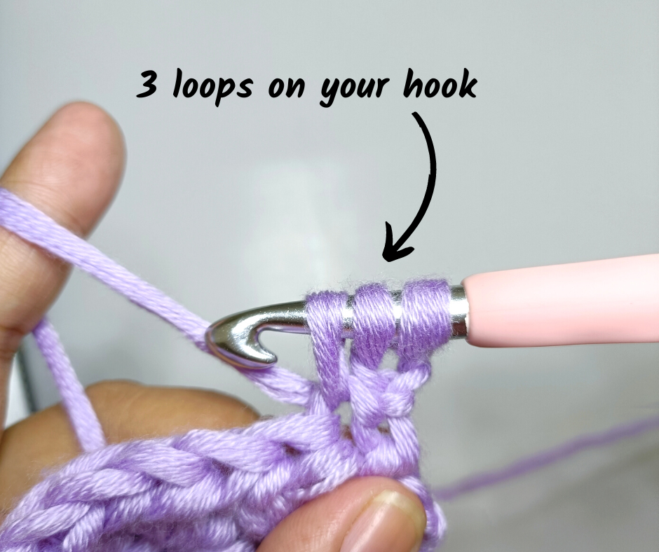 crochet star stitch - 3 loops on hook row 3