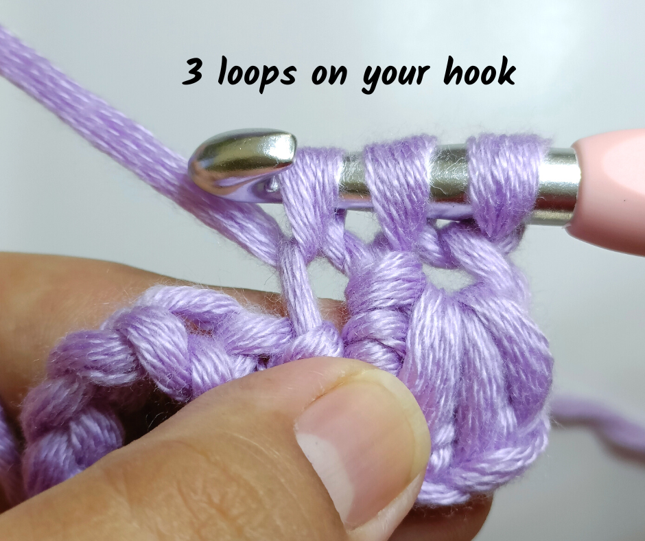 crochet star stitch - 3 loops on hook
