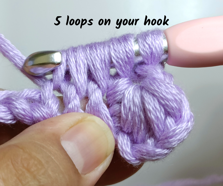 crochet star stitch - 5 loops on hook