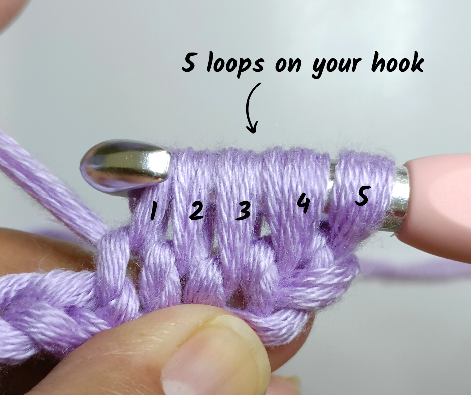 crochet star stitch - 5 loops