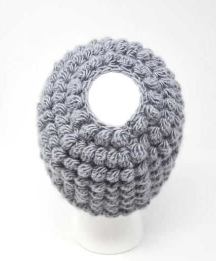 Crochet Bobble Messy Bun Hat 