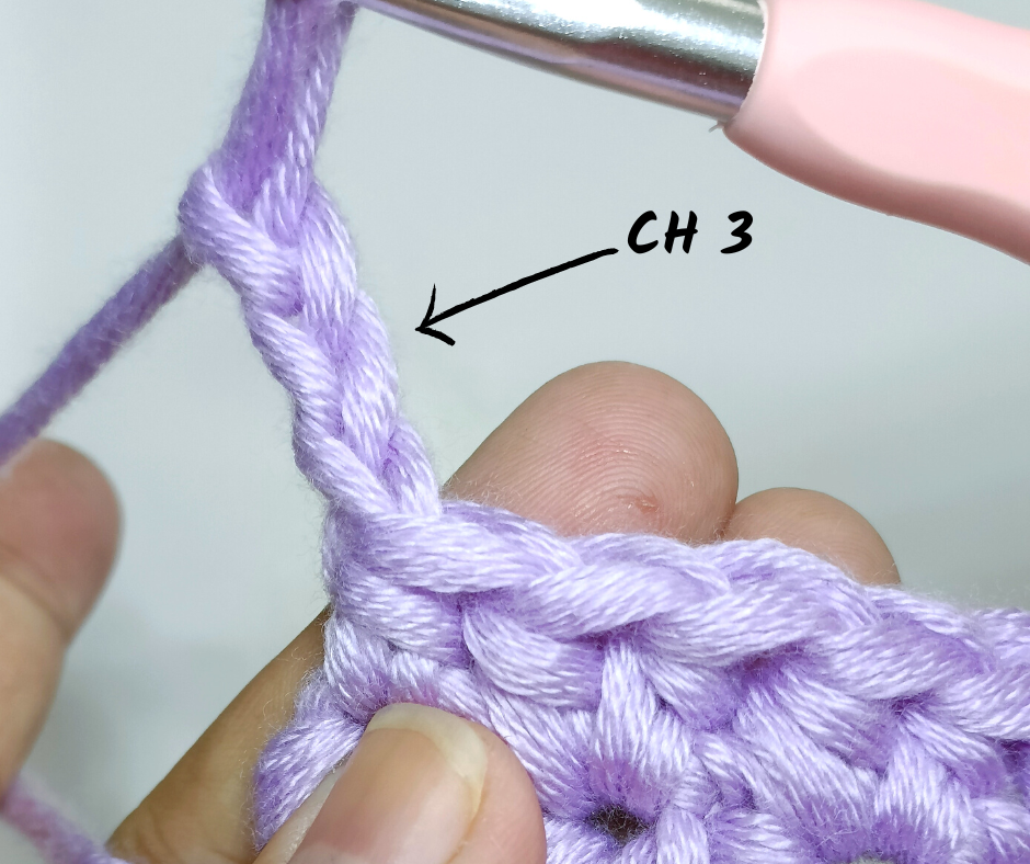 crochet star stitch - CH 3 row 3