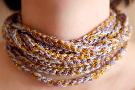 Crochet Chain Stitch Necklace wrapped around the neck