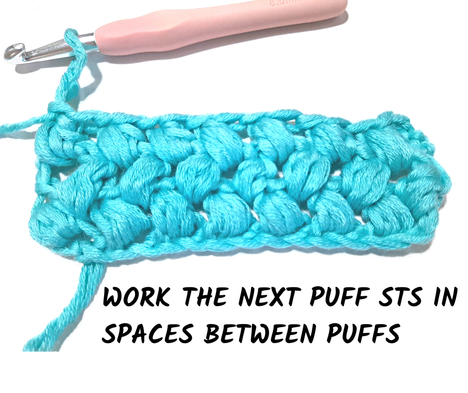 space between the last puff stitch