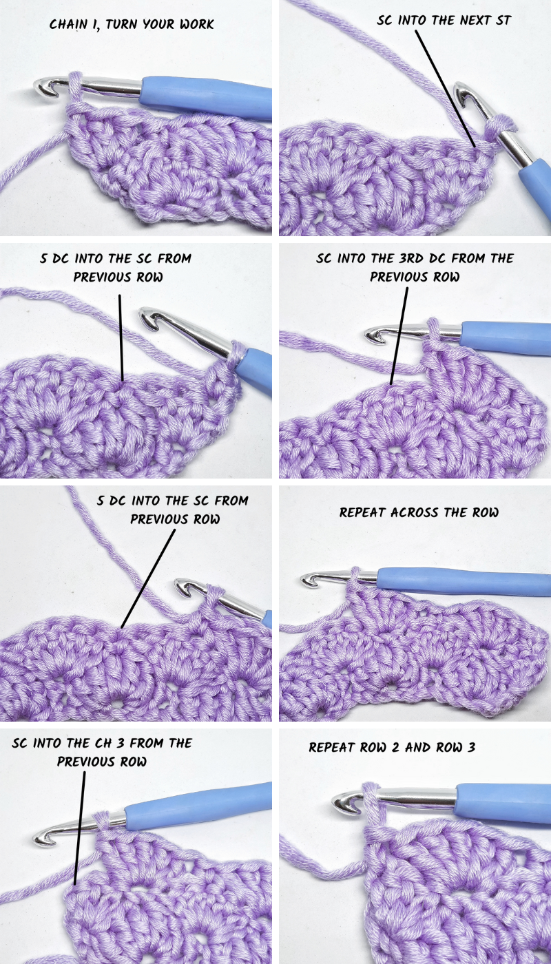 Shell Stitch Crochet Tutorial 3rd row