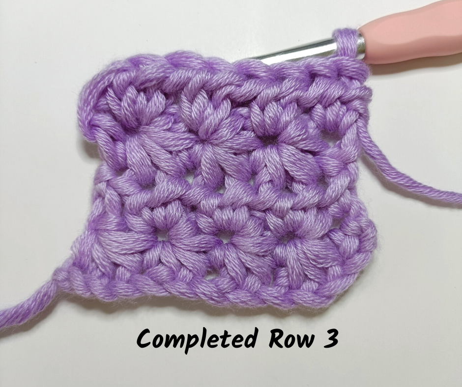 crochet star stitch - complete row 3