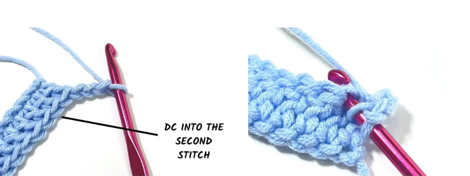 steps to start 2nd row of double crochets