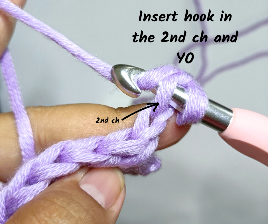 crochet star stitch - insert hook in 2nd ch