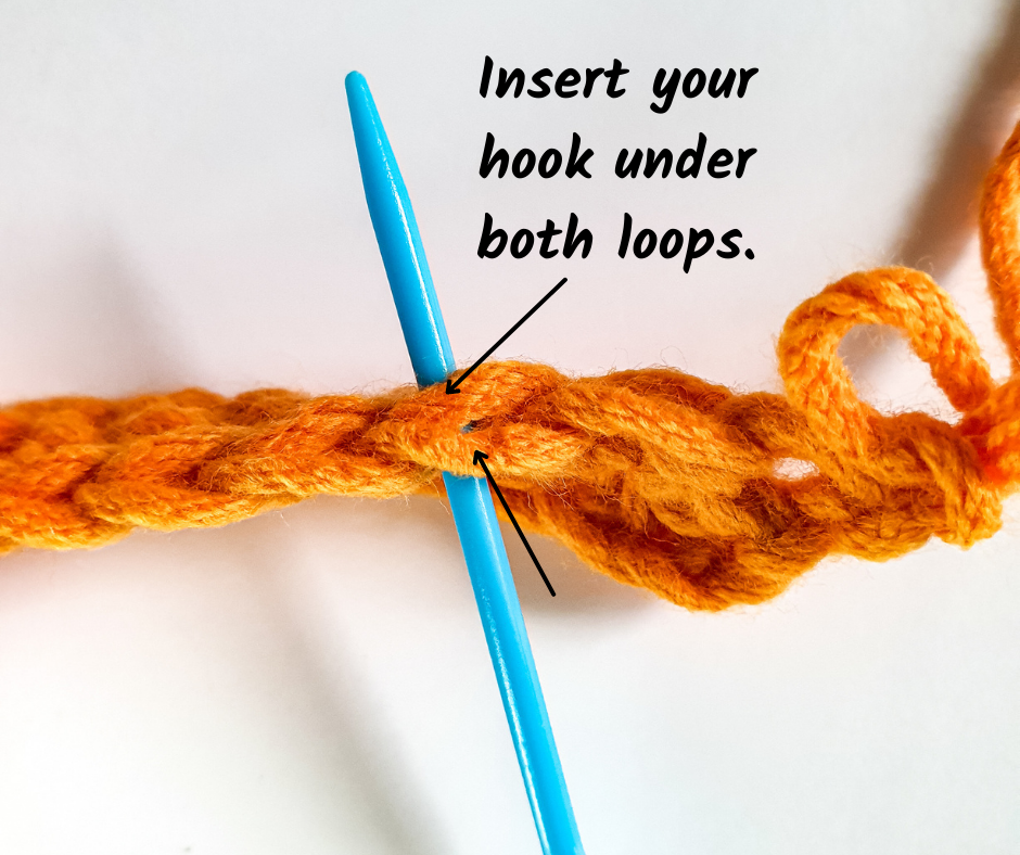 single crochet stitch - insert the hook under both loops of the stitch