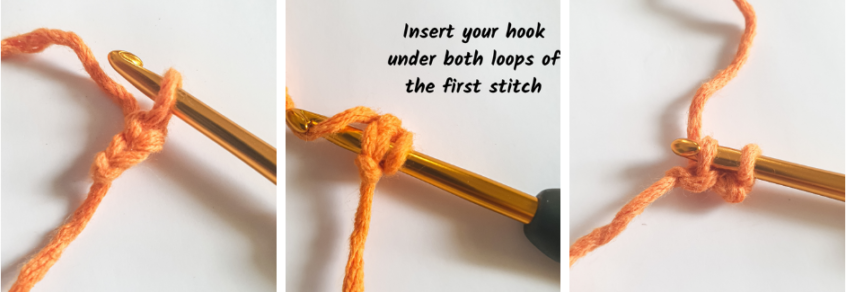 single crochet stitch - insert your hook under both loops of the first stitch