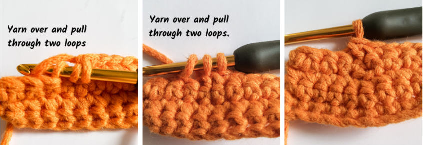 single crochet stitch - yarn over and pull through the remaining two loops