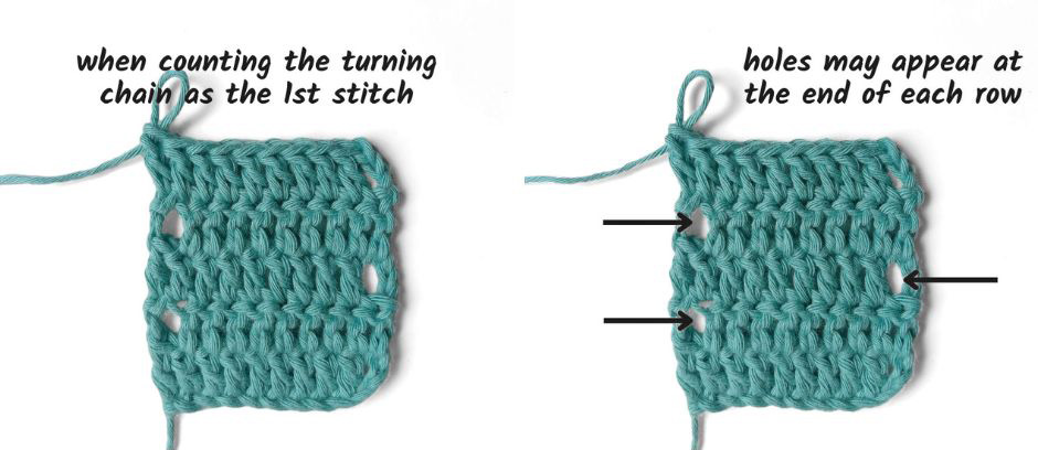 straight edged crochet rows when turning chains are counted as a 1st stitch