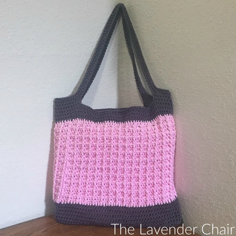 pink Waffle Stitch Market Tote with black edges