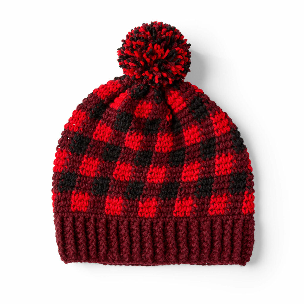 Red Heart Buffalo Plaid Crochet Hat for Him