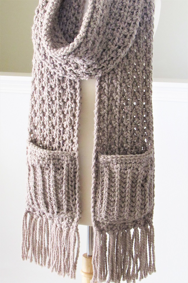 Driftwood Pocket Crochet Scarf